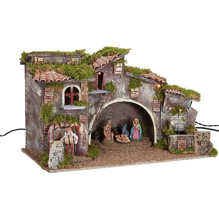 Nativity scene with movement, lights, working fountain and