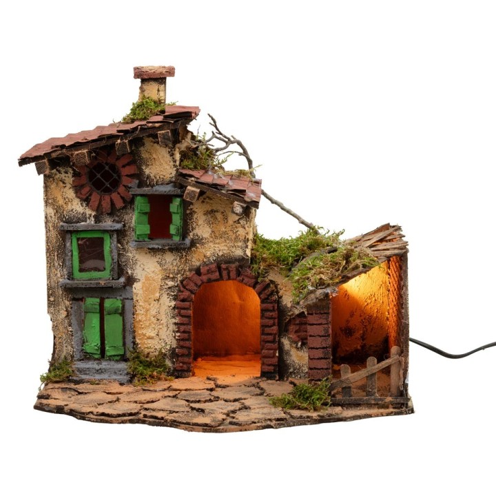 House with illuminated stable cm 36x29x31 h