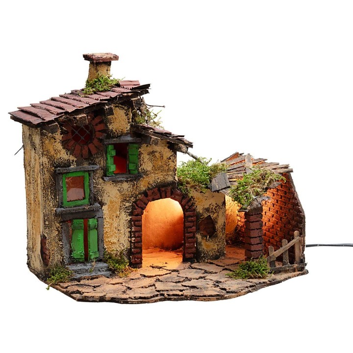 Casa con establo iluminado cm 36x29x31 h