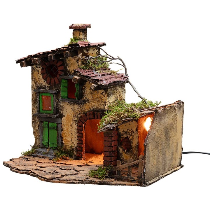 House with illuminated stable cm 36x29x31 h