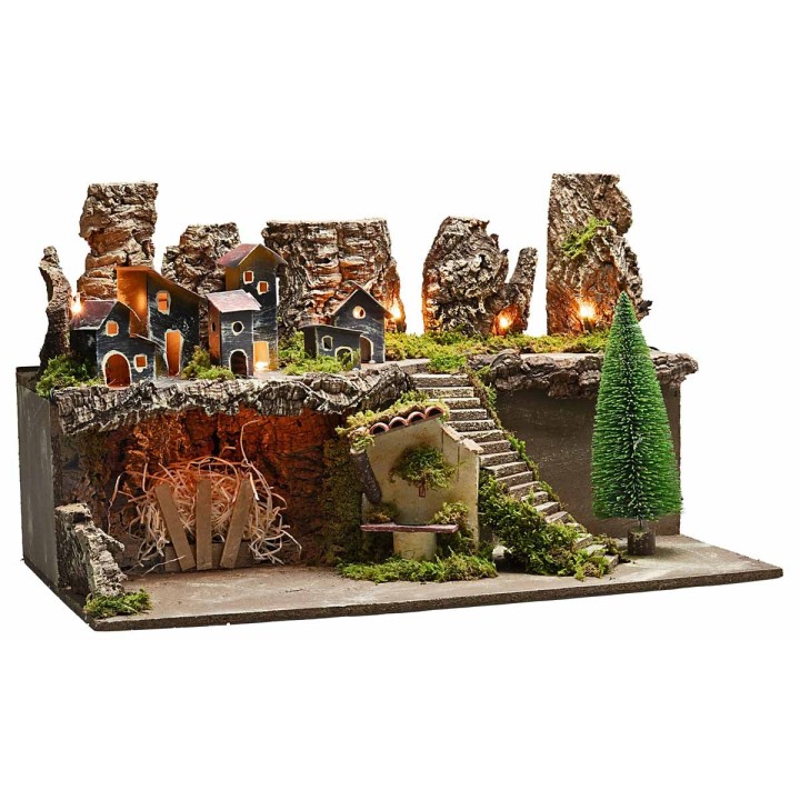 Presepe con luci e fontana funzionante cm 60x35x35 h
