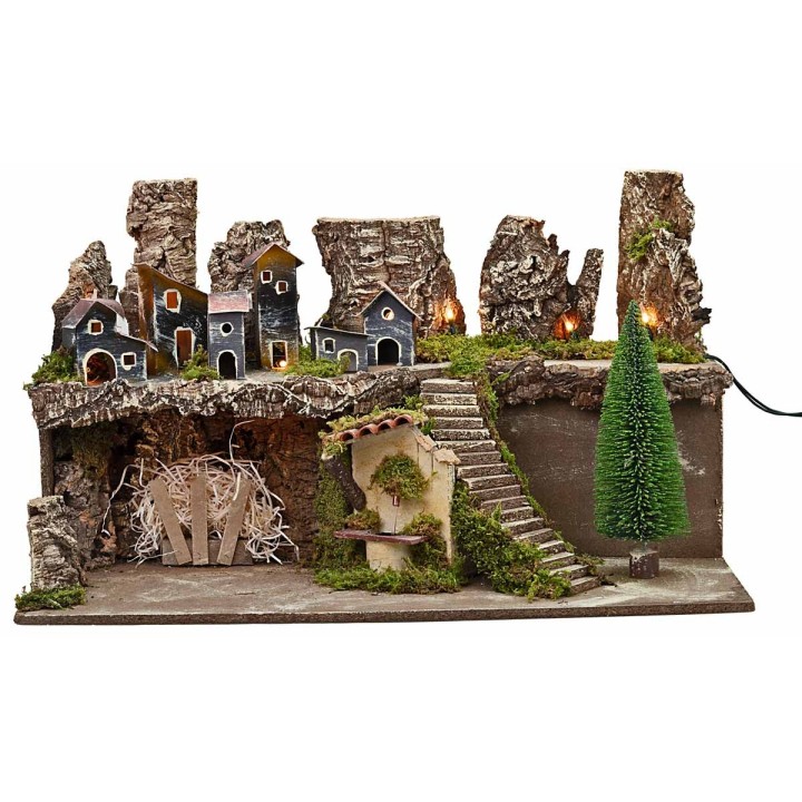 Presepe con luci e fontana funzionante cm 60x35x35 h