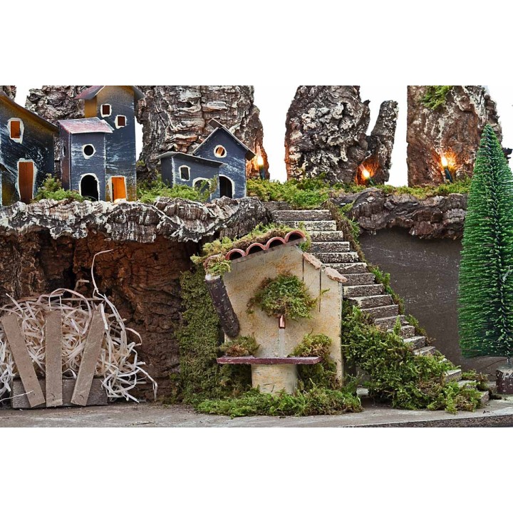 Nativity scene with lights and working fountain cm 60x35x35 h