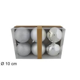 Set 6 palline argento ø 10 cm per albero di Natale