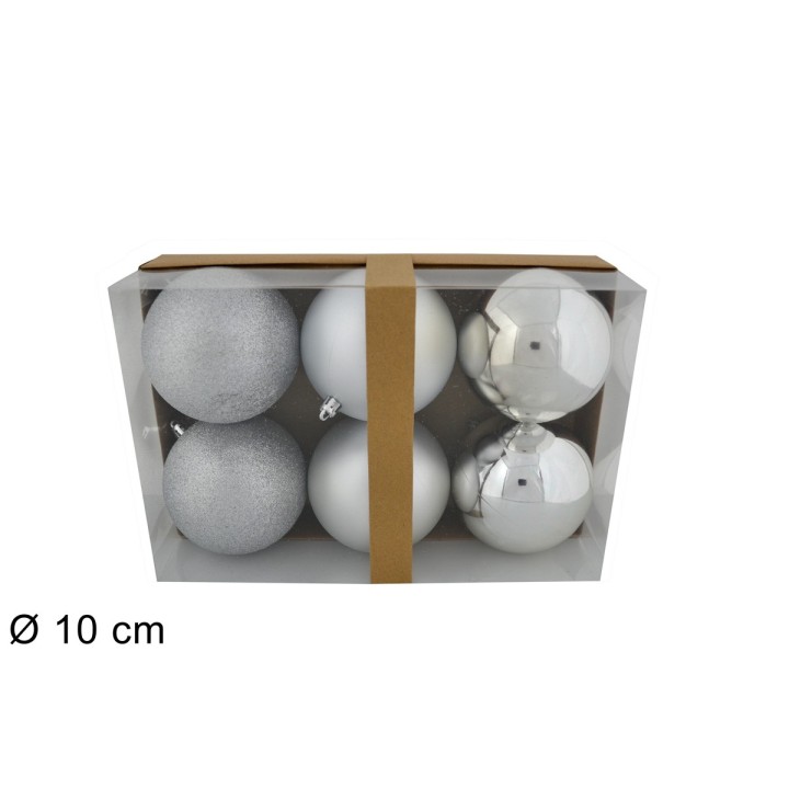 Juego 6 bolas plata ø 10 cm para árbol de Navidad