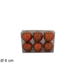 Set of 6 red balls with gold glitter ø 6 cm for Christmas tree