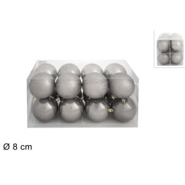 Set 16 palline argento ø 8 cm per albero di Natale