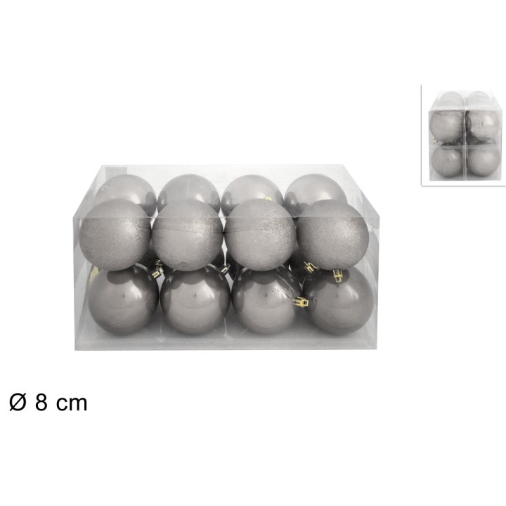 Set of 16 silver balls ø 8 cm for Christmas tree