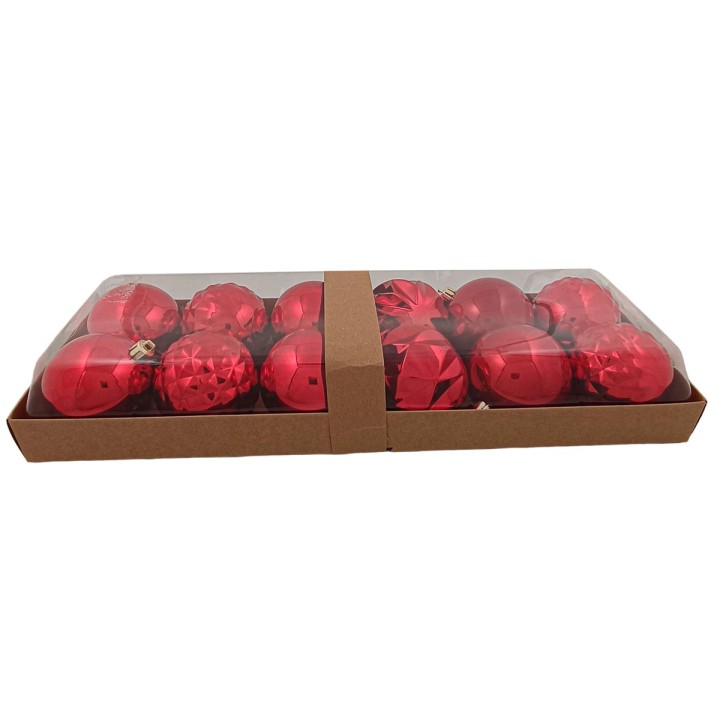 Set 12 bolitas rojas ø 8 cm para árbol de Navidad