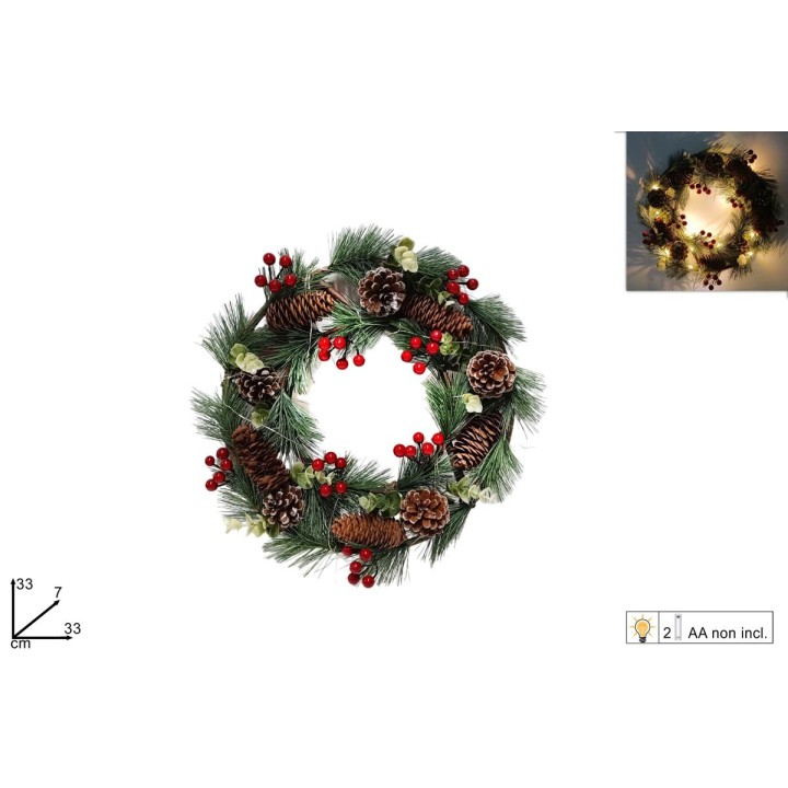 Ghirlanda decorata con luci led a batterie Ø 30 cm