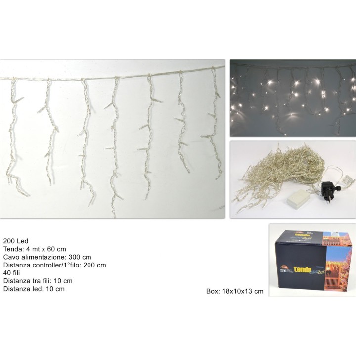 Cortina 200 led blanco frío para interiores y exteriores