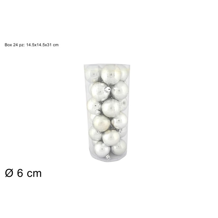 Set of 24 silver balls ø 6 cm for Christmas tree