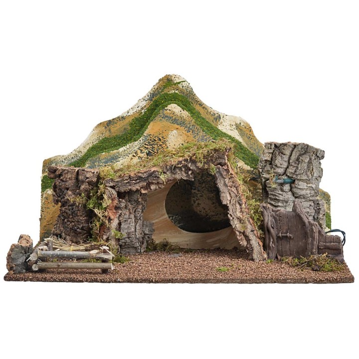 Illuminated hut with mountains cm 57x34x33 h