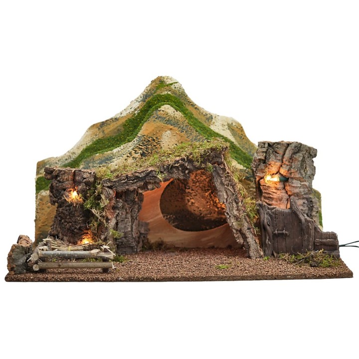 Illuminated hut with mountains cm 57x34x33 h