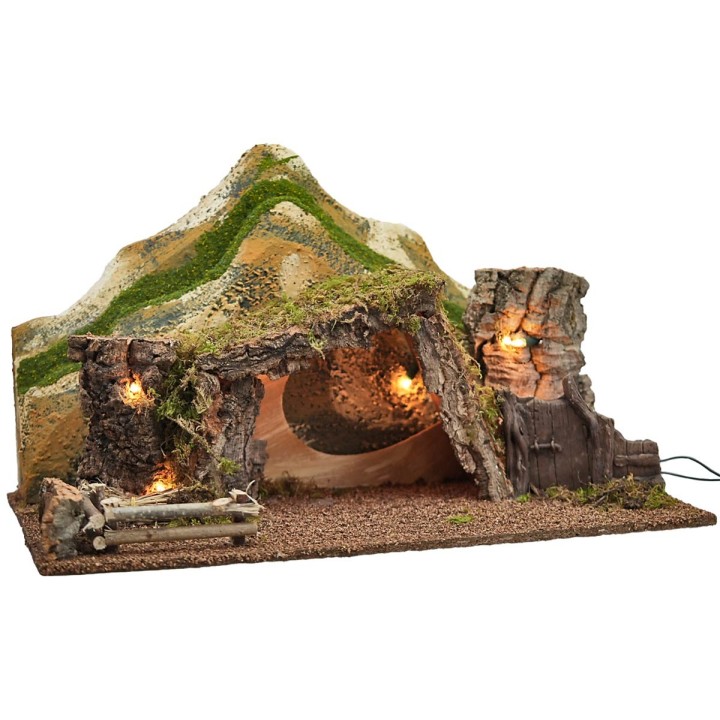 Cabaña iluminada con montañas cm 57x34x33 h