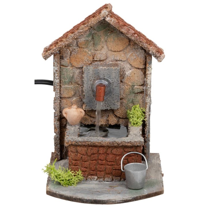 Functioning rustic-style fountain with sloping roof cm