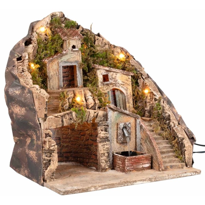 Pesebre iluminado con fuente 34x27x38h