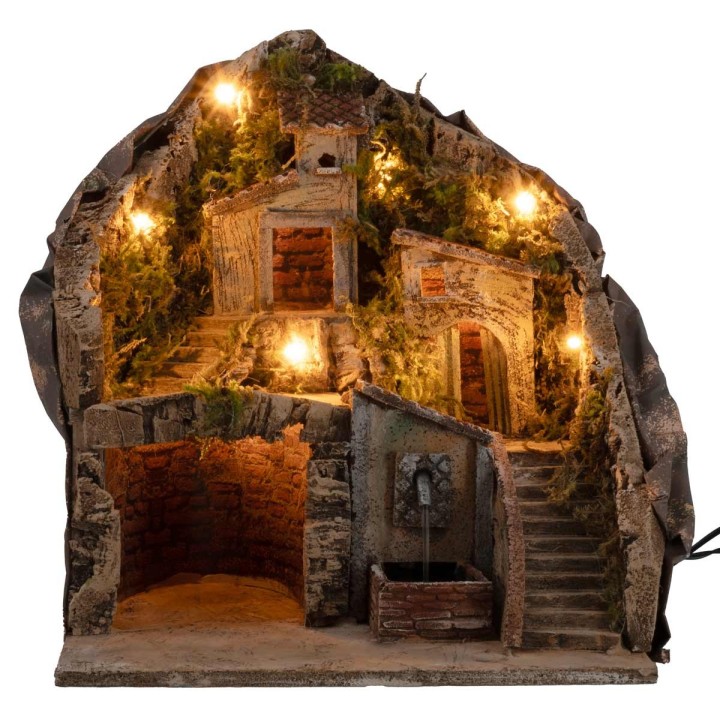 Pesebre iluminado con fuente 34x27x38h