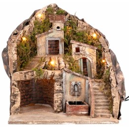 Pesebre iluminado con fuente 34x27x38h