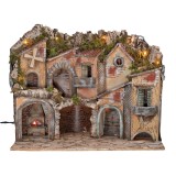 Presepe illuminato con archi, forno, mulino e balconi 70x48x60h