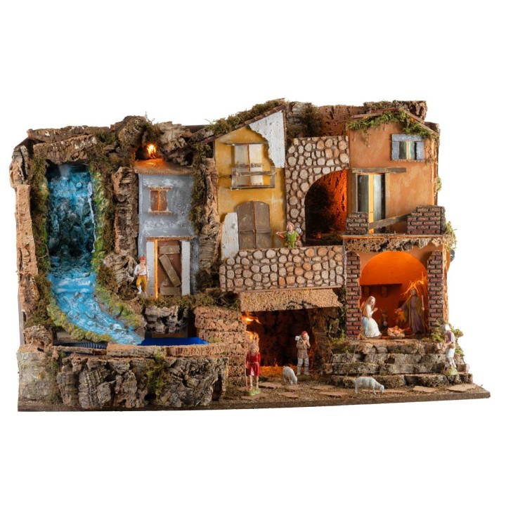 Nativity scene with lights and waterfall 80x50x52h complete