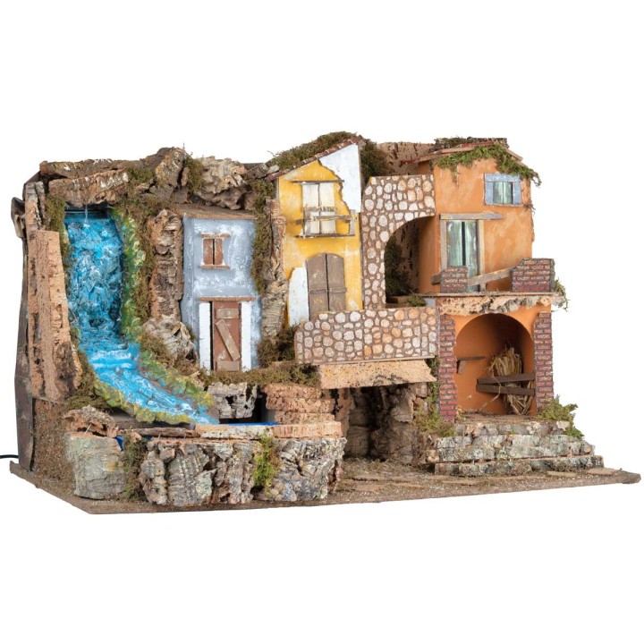 Pesebre con luces y cascada 80x50x52