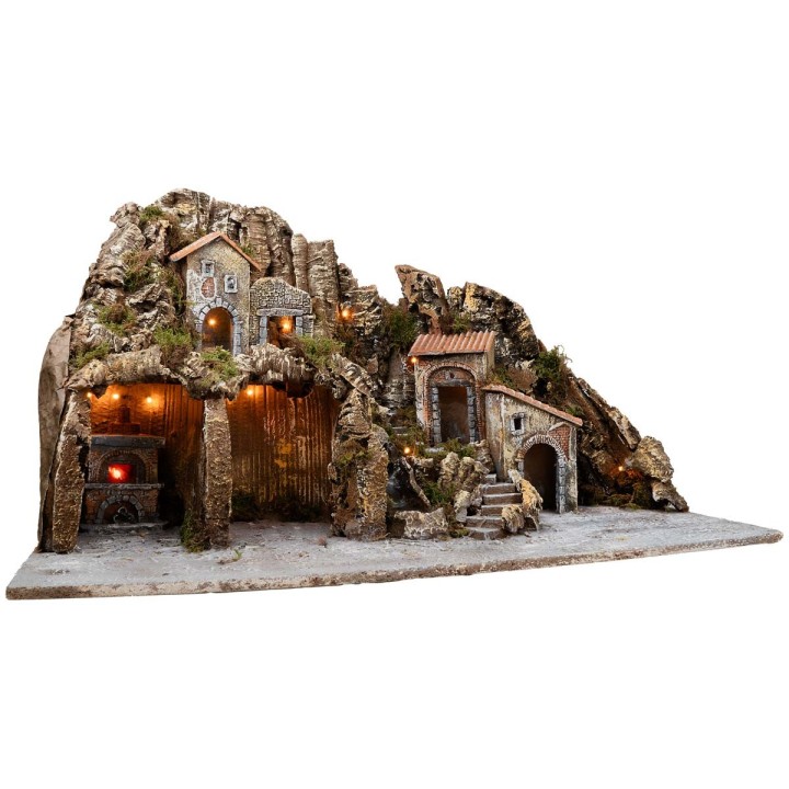 Presepe illuminato con forno e piccola cascata 81x40x46h