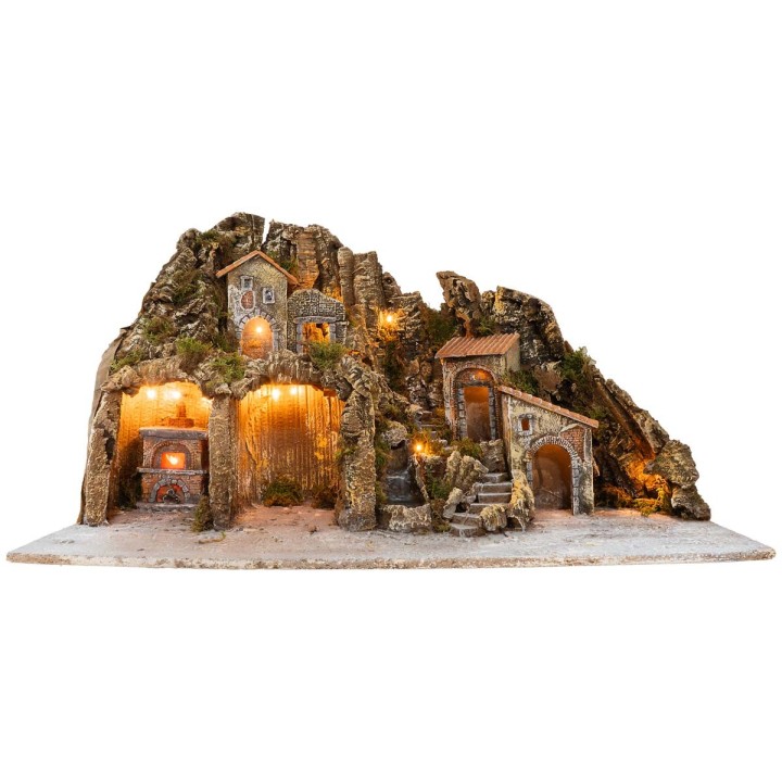 Belén iluminado con horno y pequeña cascada 81x40x46h
