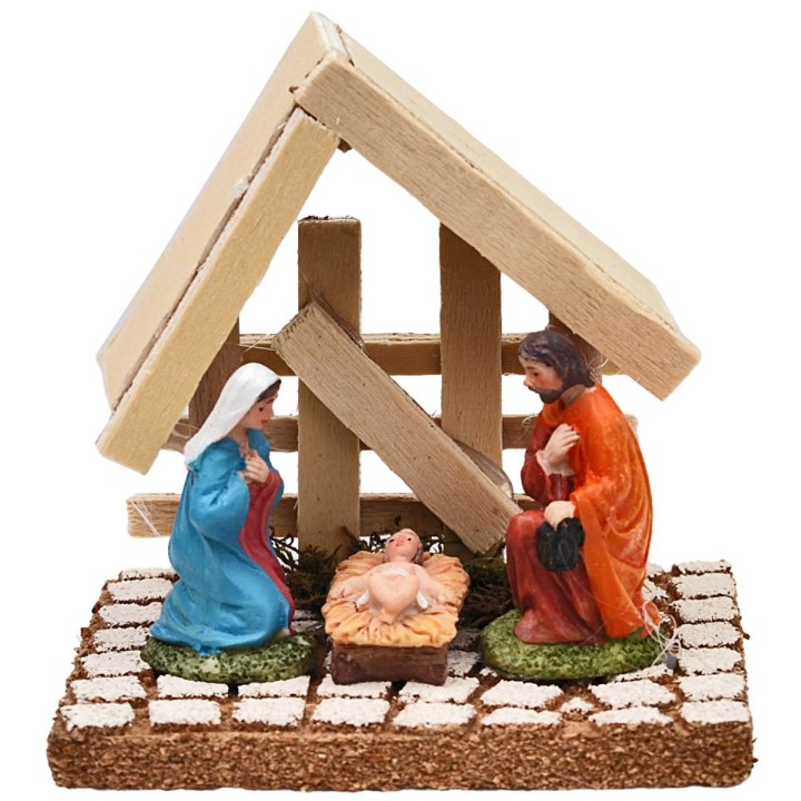 Nativity with light wood stable cm 10x8x9.5 h