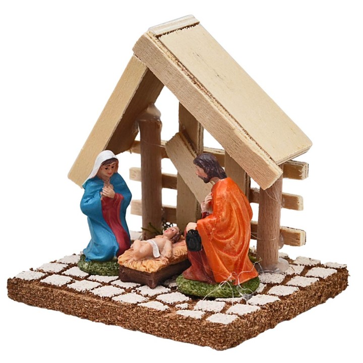 Nativity with light wood stable cm 10x8x9.5 h