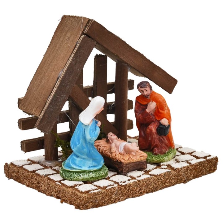 Natività con capanna legno scuro 10x8x9,5h