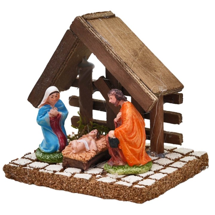 Natividad con cabaña de madera oscura 10x8x9,5h