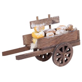 Wooden cart with cheese and bread