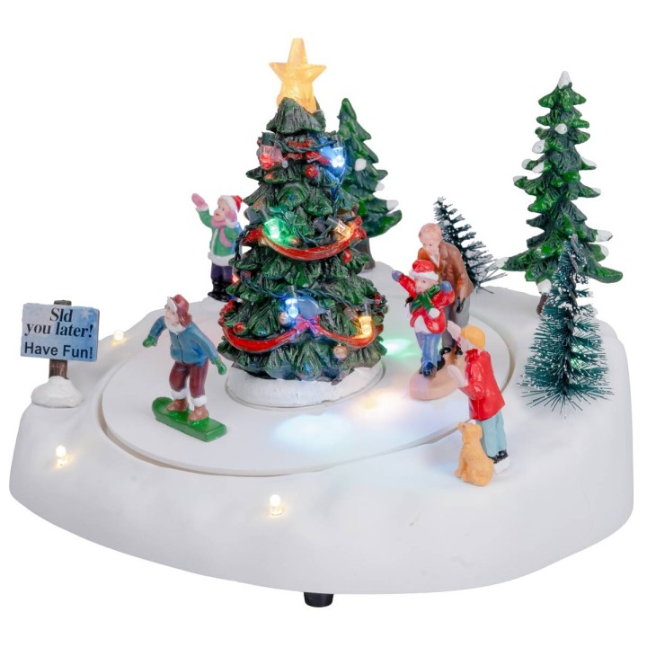 Pista de patinaje con árbol de Navidad completa con luz y música