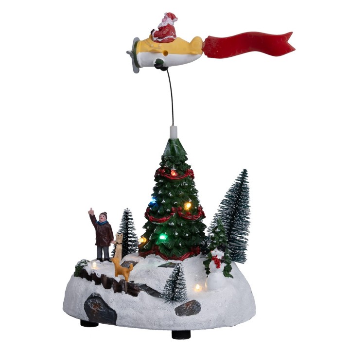 Carrusel navideño con Papá Noel en avión en movimiento completo