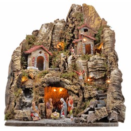 Pesebre iluminado con arroyo y larga escalera 35x30x40h