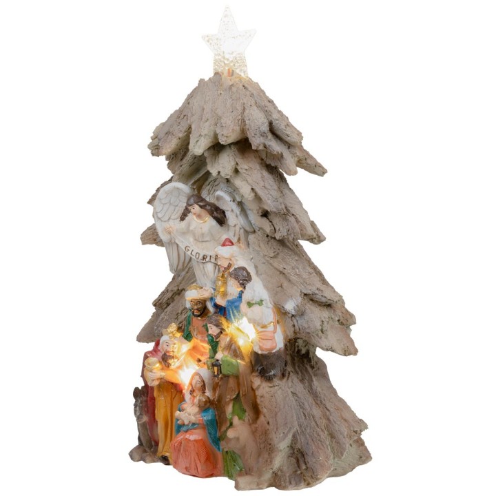 Natività in blocco a forma di albero di natale con stella