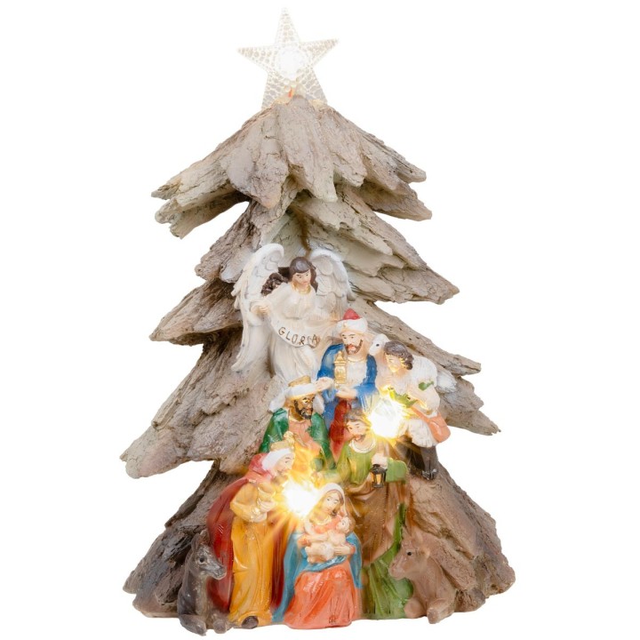 Nacimiento en bloque con forma de árbol de Navidad con estrella