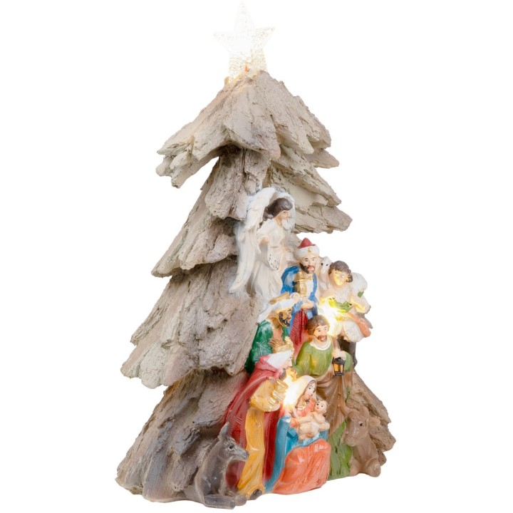 Nativity in block in the shape of a Christmas tree with a