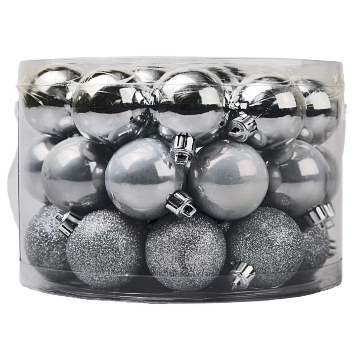 Box tondo con manico 42 palline argento ø 5 cm assortite