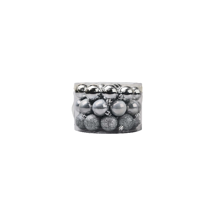 Round box with handle 42 assorted silver balls ø 5 cm