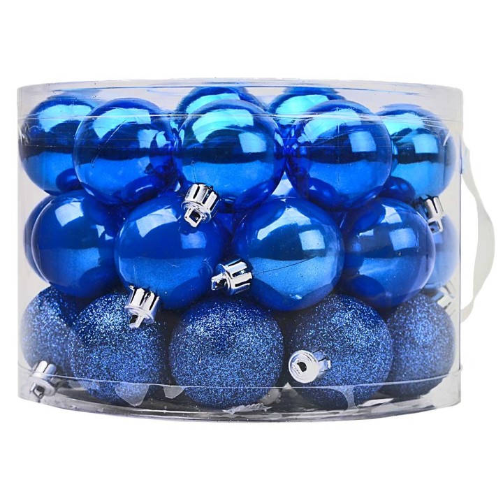 Round box with handle 42 assorted blue balls ø 5 cm