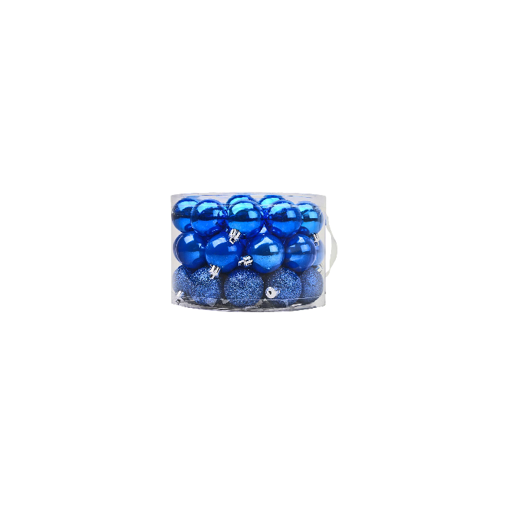 Caja redonda con asa 42 bolas azules ø 5 cm surtidas