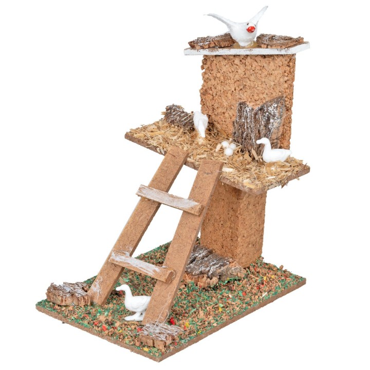 Two-level chicken coop with stairs and ducks cm 10.5x7.5x13 h