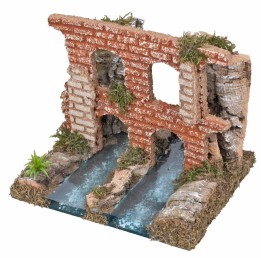 Tratto di fiume doppio con acquedotto romano cm 18x15x15 h