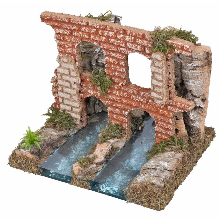 Tramo de río doble con acueducto romano cm 18x15x15 h