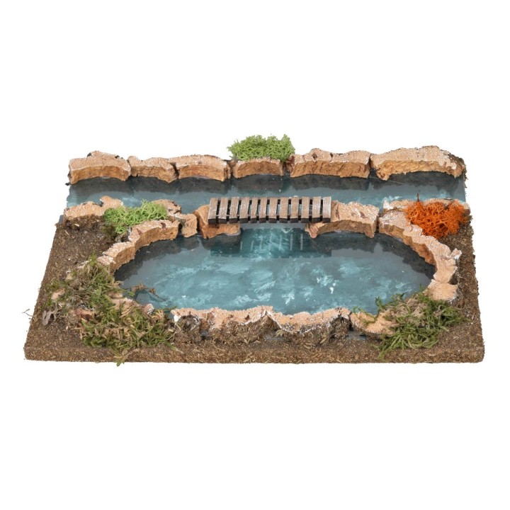 River section with depth effect with small bridge cm 25.5x18x1 h