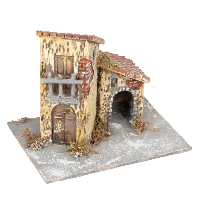 Casetta stuccata rustica gialla con balcone cm 14x10x11,5 h