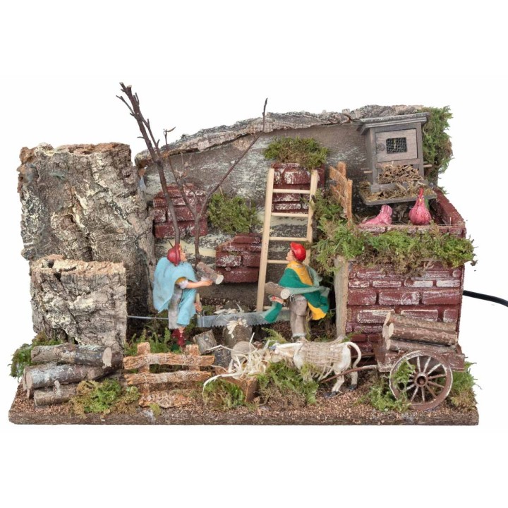 Pair of 10 cm moving woodcutters with a farm
