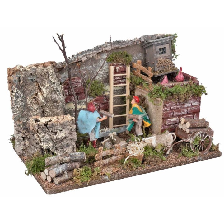 Pair of 10 cm moving woodcutters with a farm